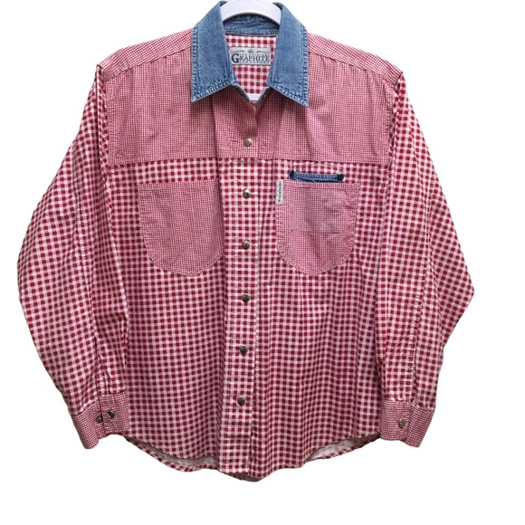 Vintage Graphite Jeanswear Size Small Red check Denim collar Country Western - Picture 6 of 7